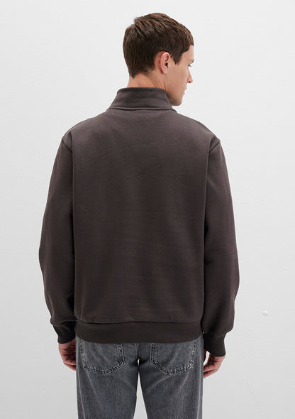 Half Zip Brown Basic Sweatshirt
