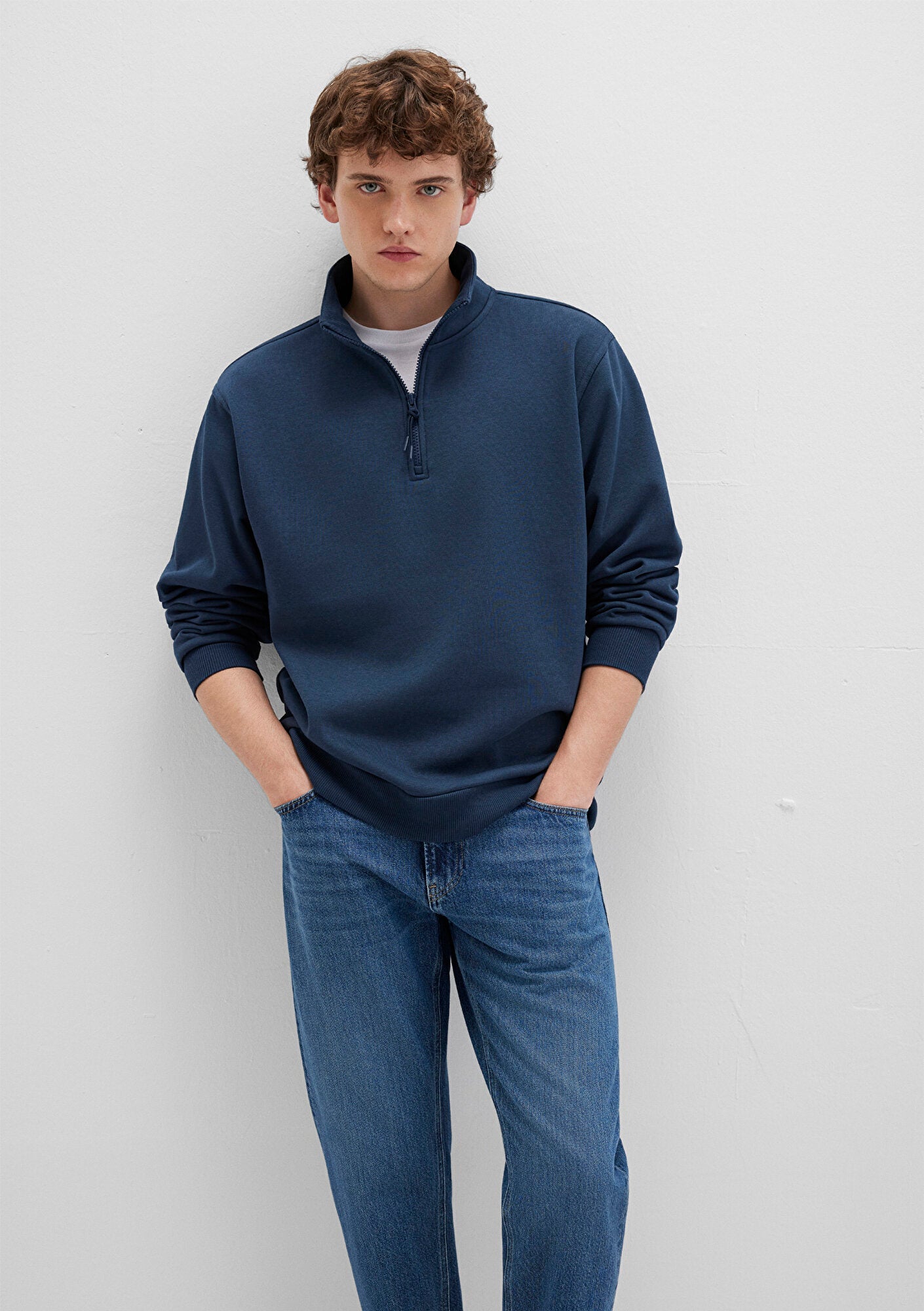 Half Zip Navy Basic Sweatshirt
