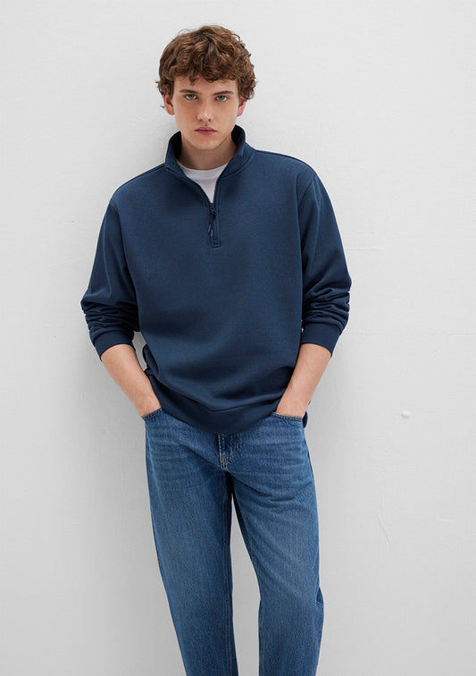 Half Zip Navy Basic Sweatshirt