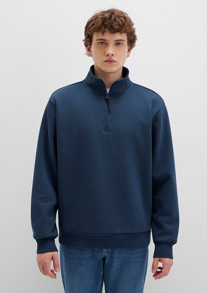 Half Zip Navy Basic Sweatshirt