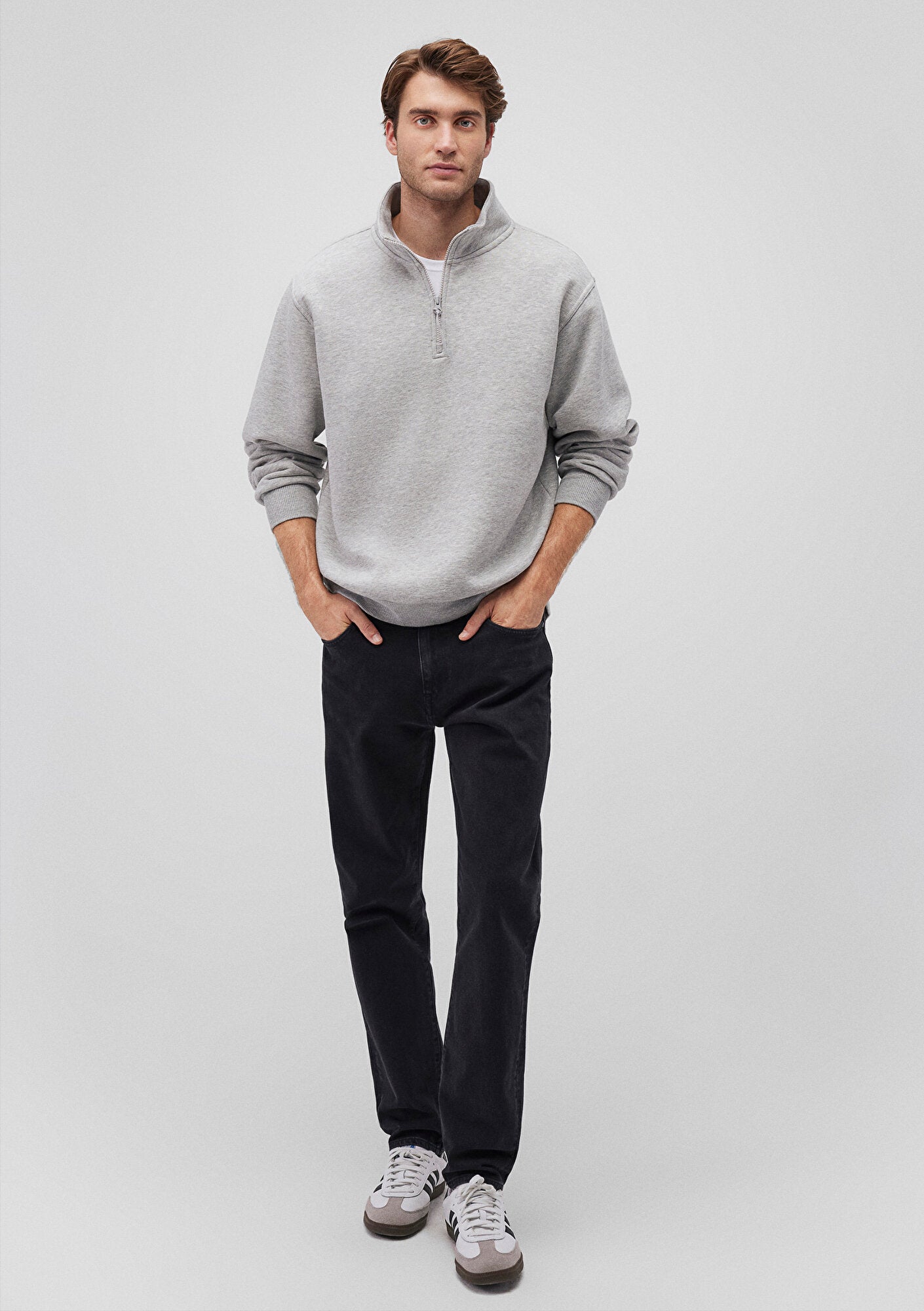 Half Zip Grey Basic Sweatshirt