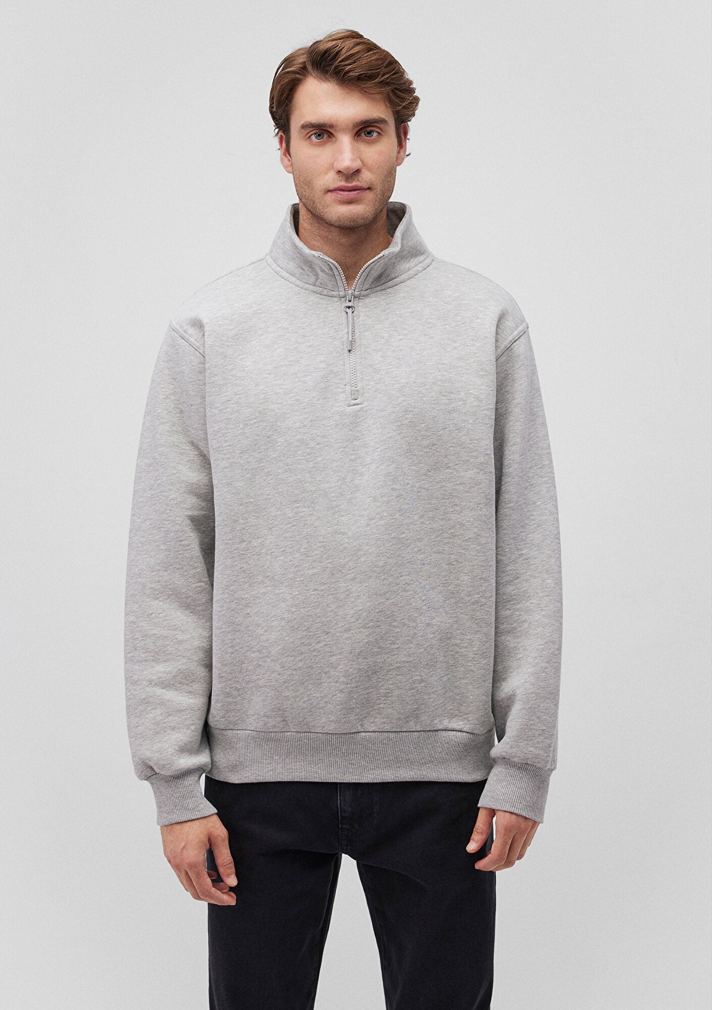 Half Zip Grey Basic Sweatshirt