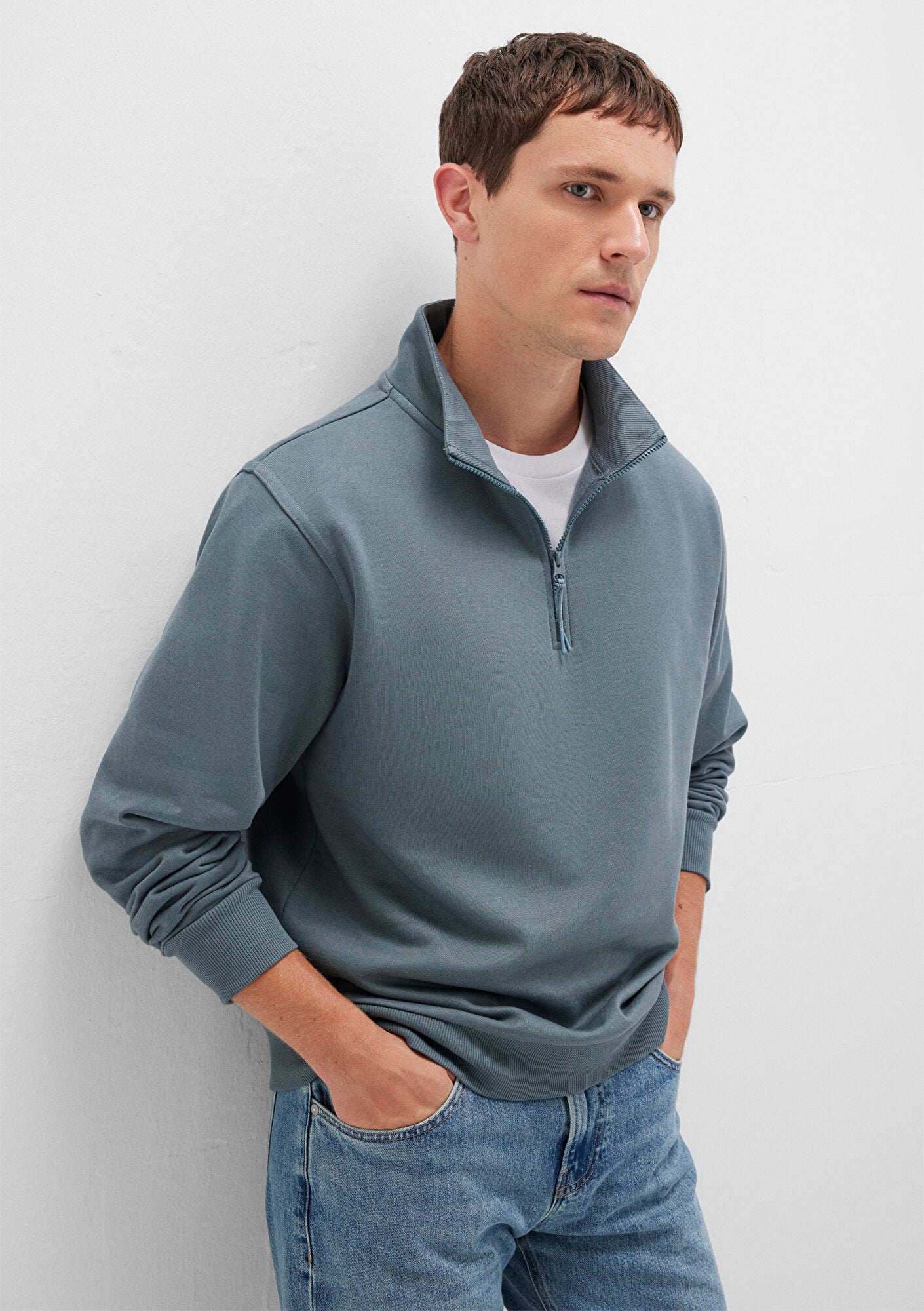 Half Zip Grey Basic Sweatshirt