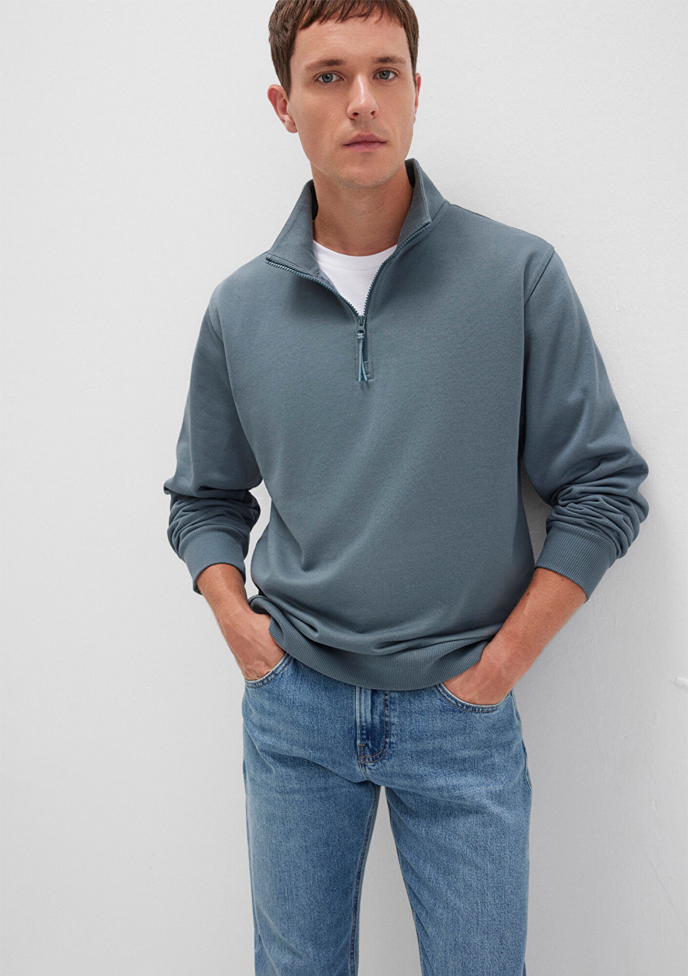 Half Zip Grey Basic Sweatshirt