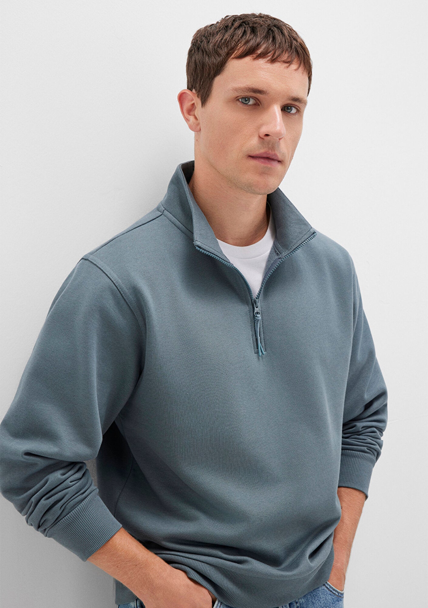 Half Zip Grey Basic Sweatshirt