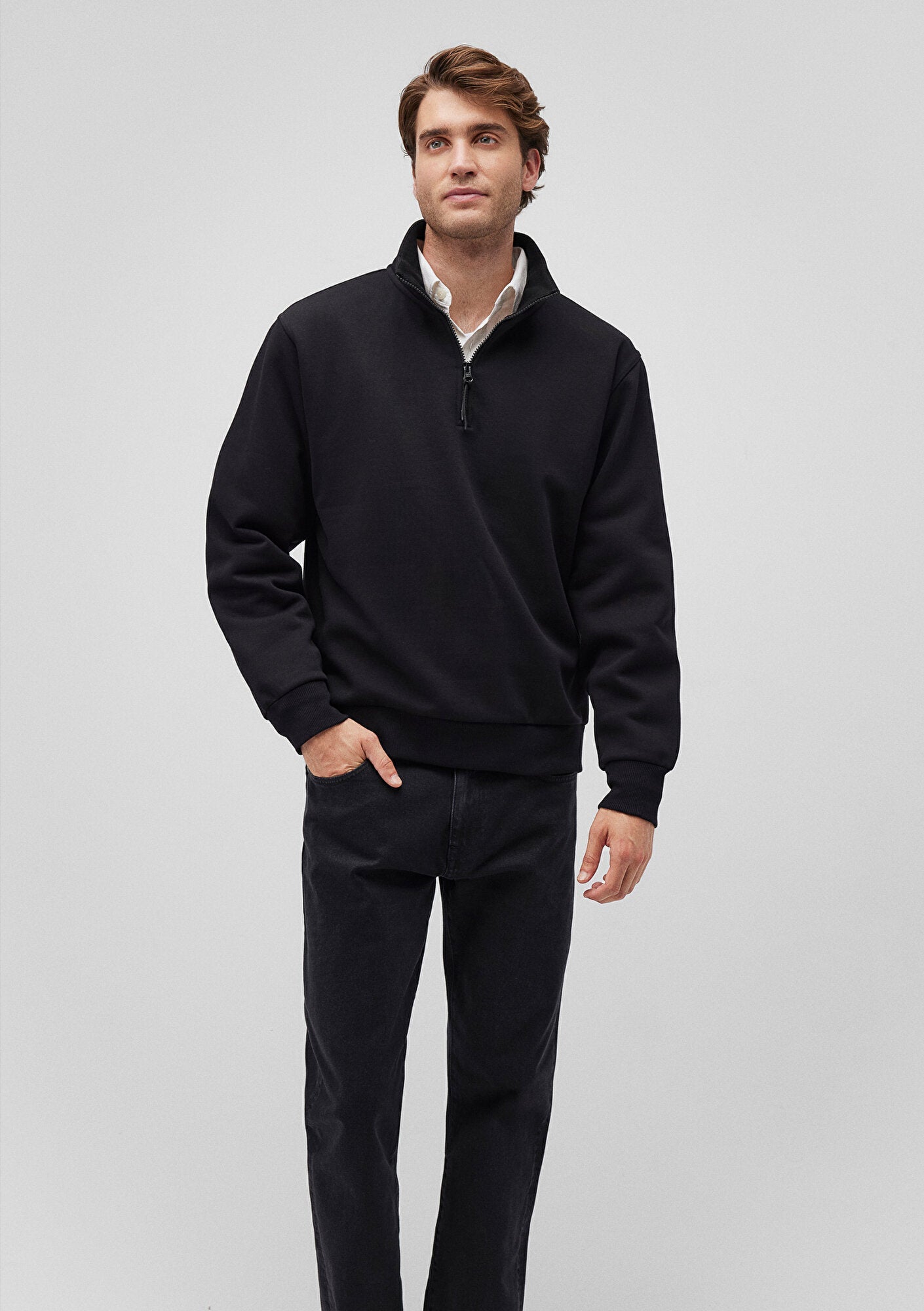 Half Zip Black Basic Sweatshirt