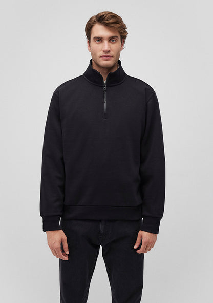 Half Zip Black Basic Sweatshirt