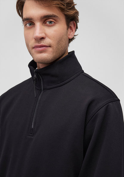 Half Zip Black Basic Sweatshirt