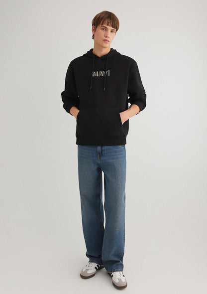 Mavi Logo Printed Hooded Black Sweatshirt
