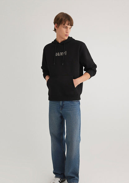 Mavi Logo Printed Hooded Black Sweatshirt
