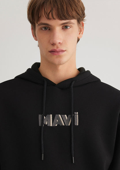 Mavi Logo Printed Hooded Black Sweatshirt