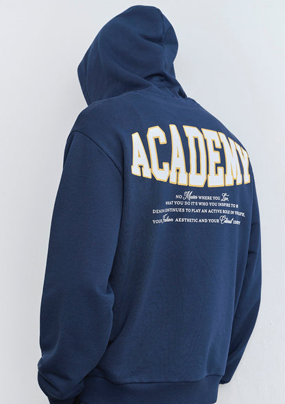 Back Printed Hooded Navy Sweatshirt