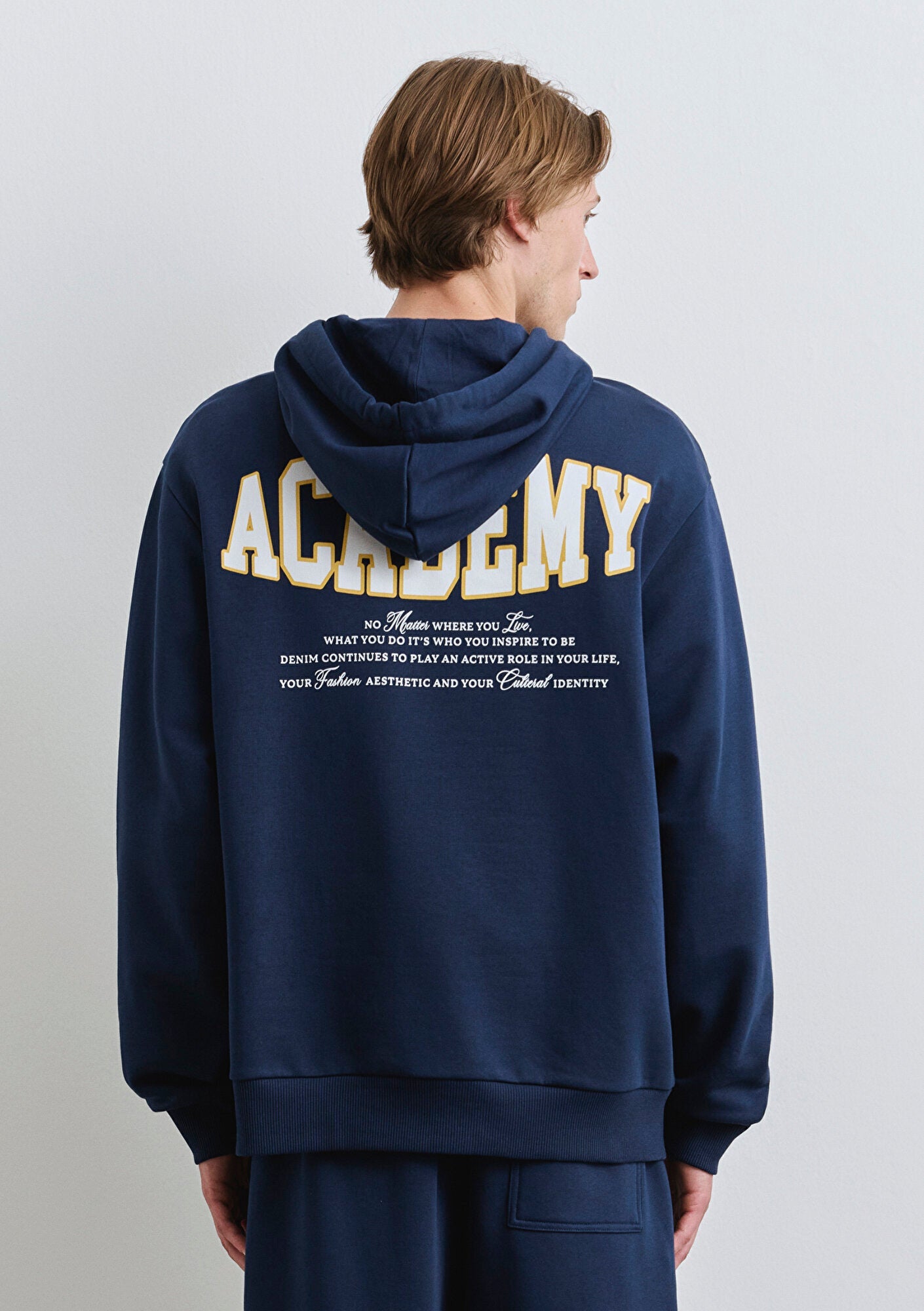 Back Printed Hooded Navy Sweatshirt