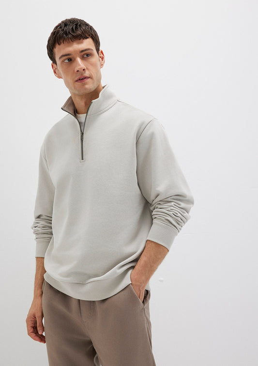 Half Zip Grey Basic Sweatshirt