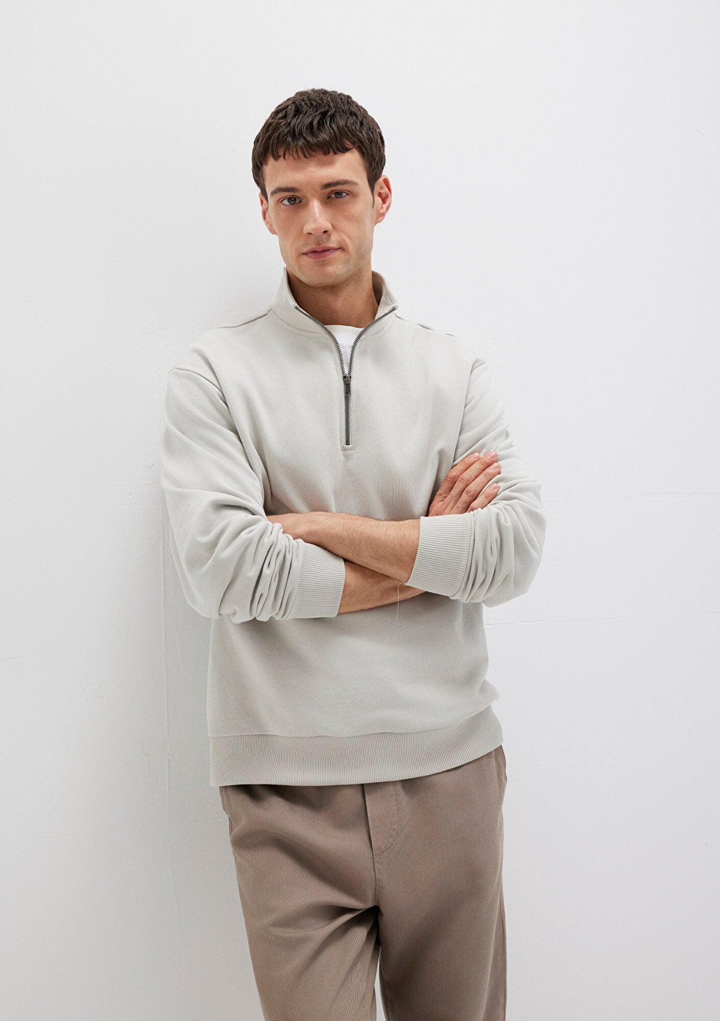 Half Zip Grey Basic Sweatshirt
