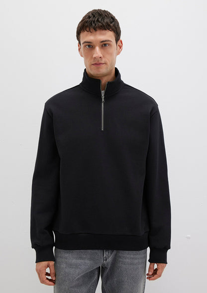 Half Zip Black Basic Sweatshirt