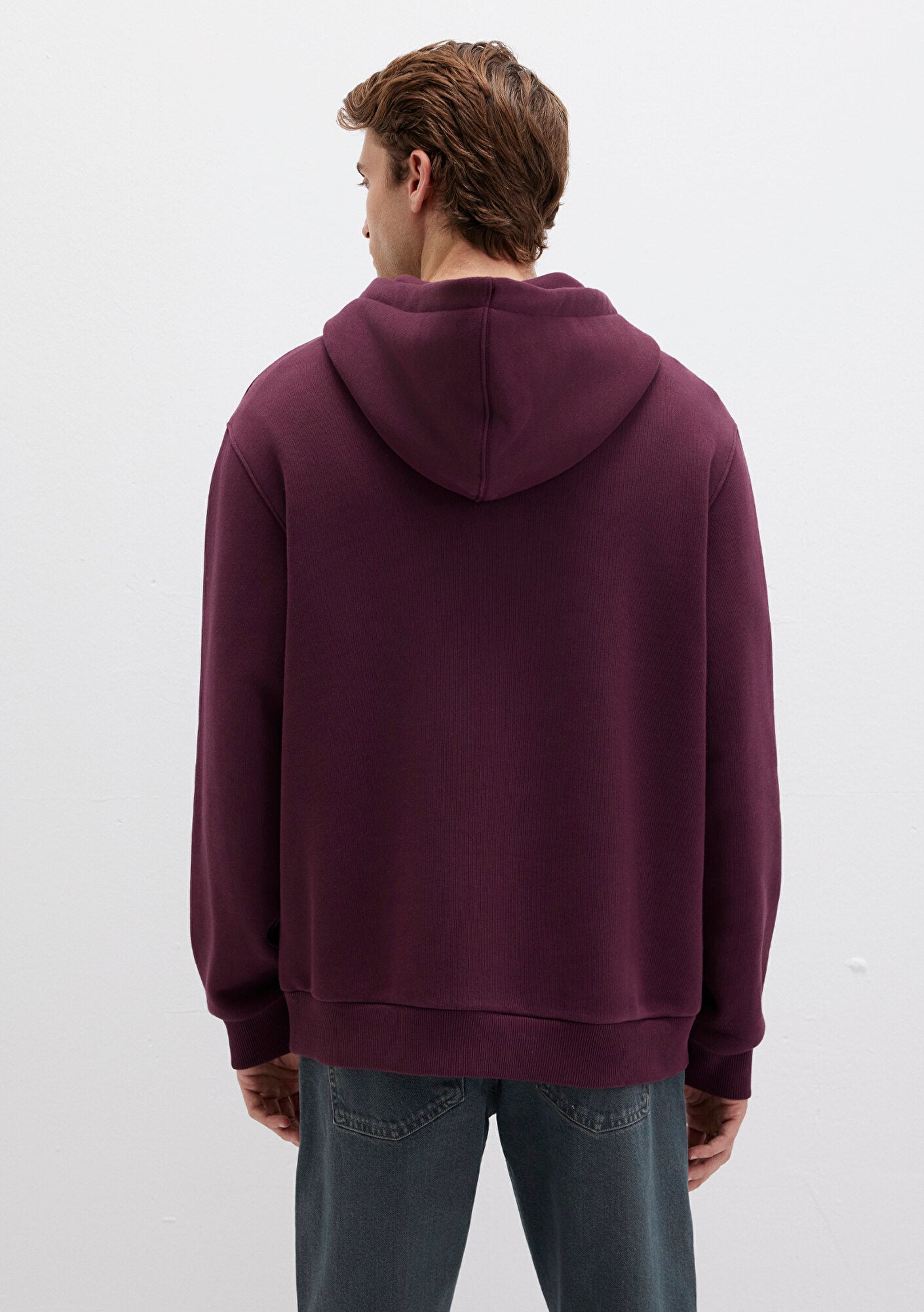 Zip Detailed Hooded Burgundy Sweatshirt