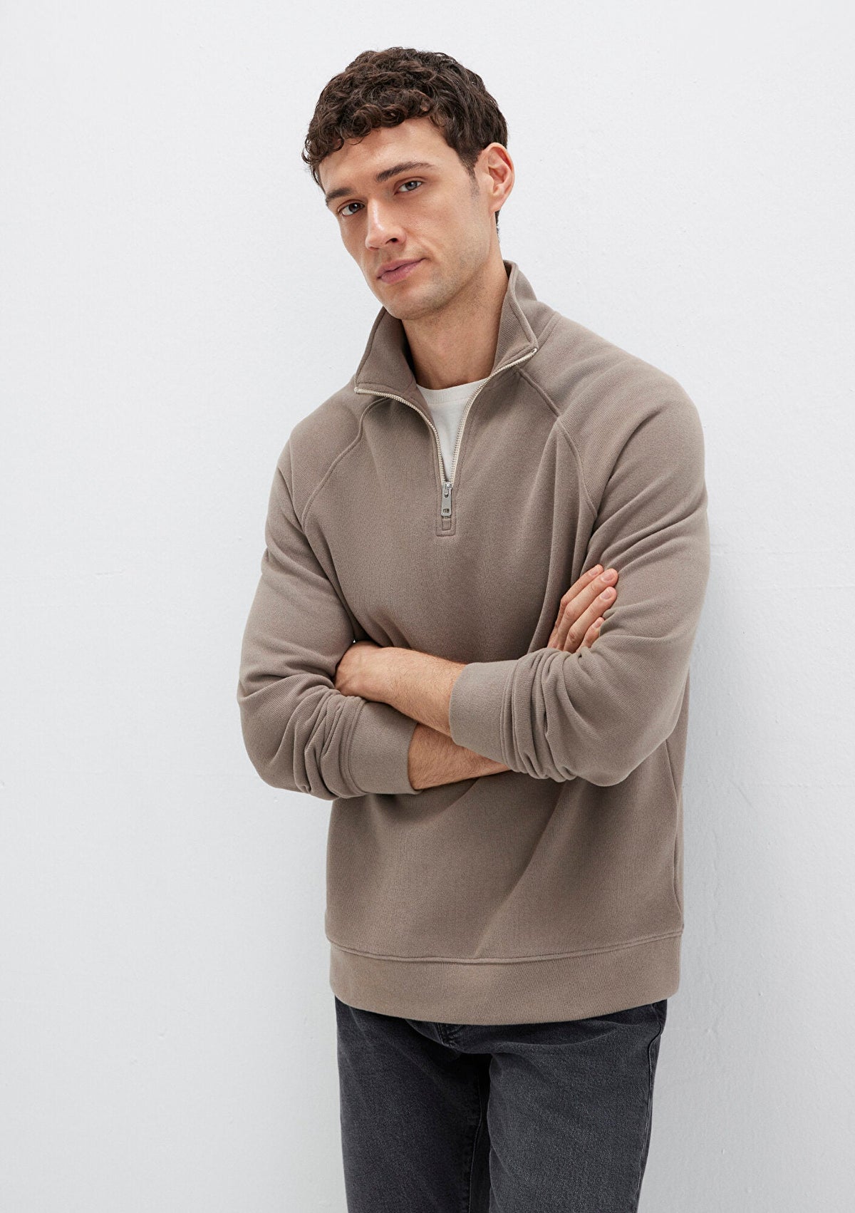 Half Zip Beige Sweatshirt
