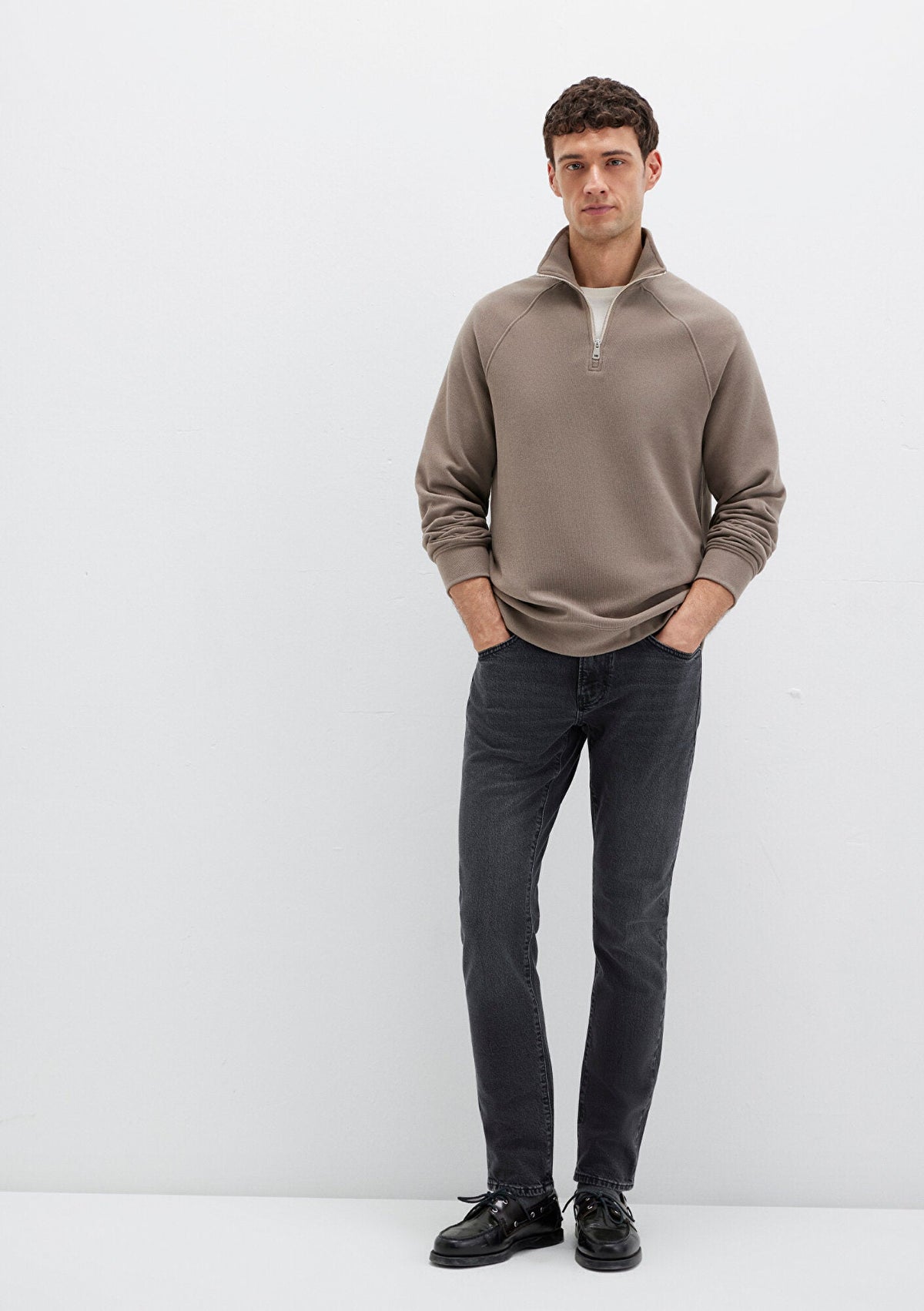 Half Zip Beige Sweatshirt