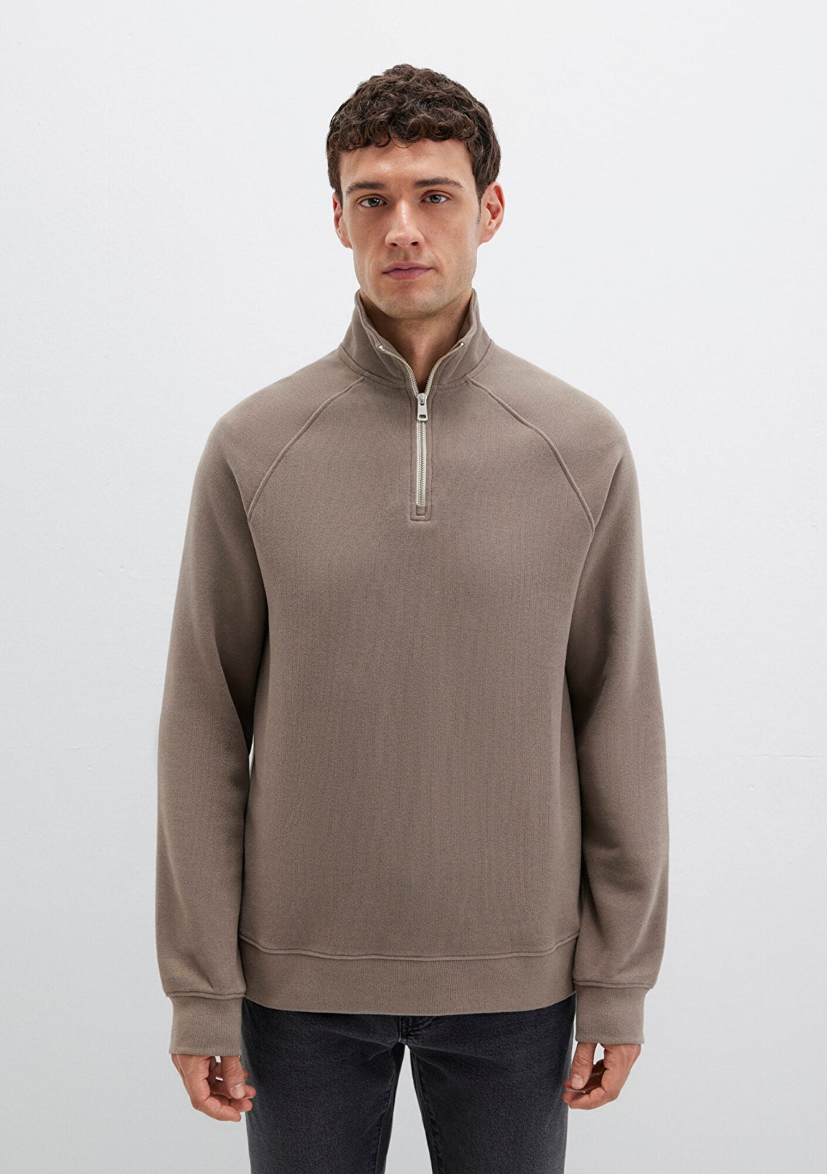 Half Zip Beige Sweatshirt
