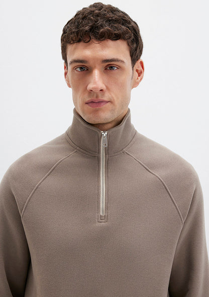 Half Zip Beige Sweatshirt