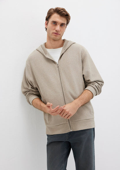 Striped Hooded Beige Sweatshirt