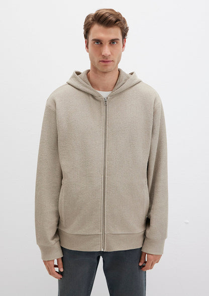 Striped Hooded Beige Sweatshirt