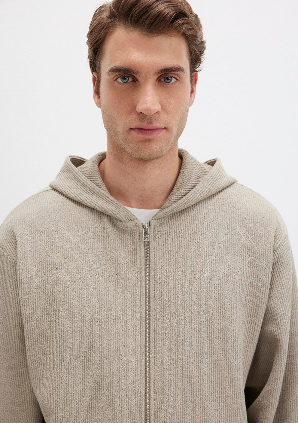 Striped Hooded Beige Sweatshirt