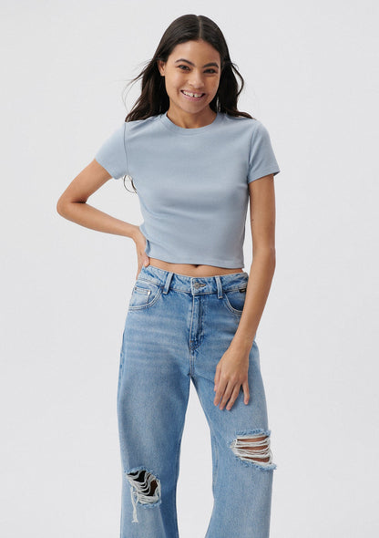 Crew Neck Blue Basic T-Shirt