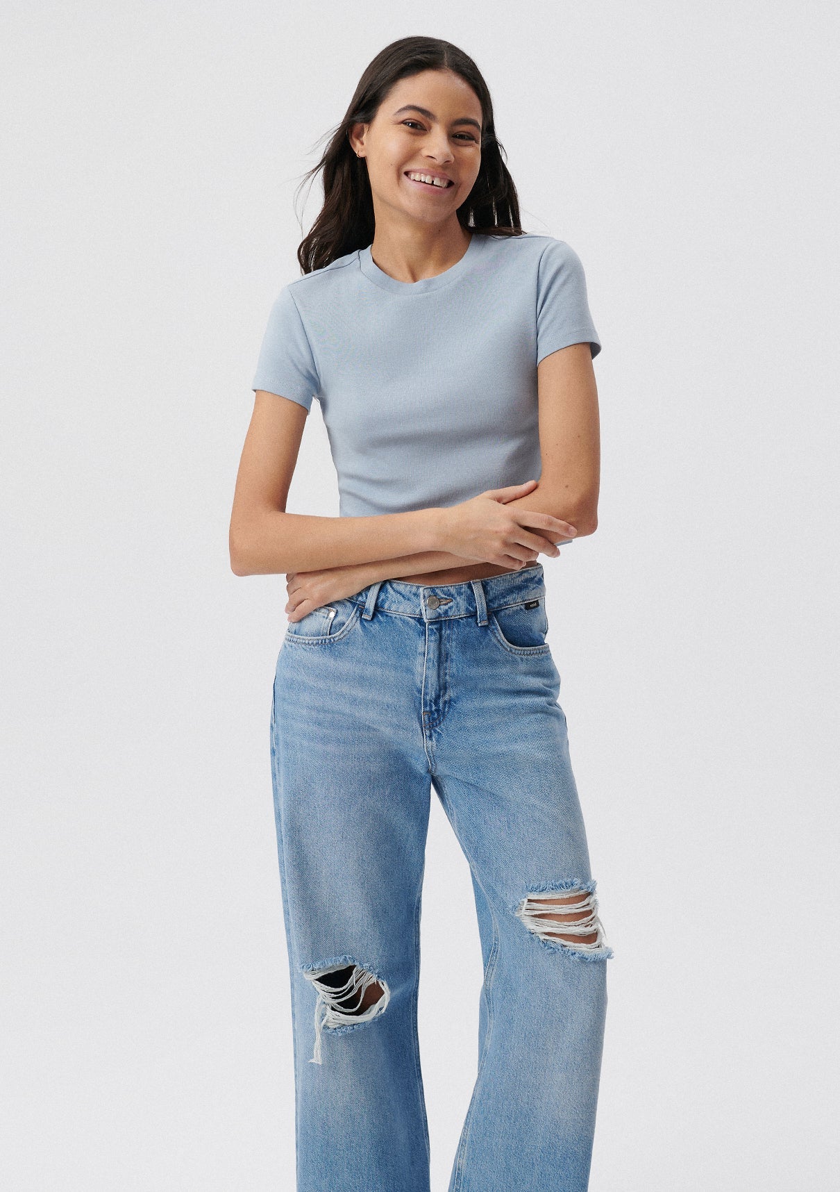 Crew Neck Blue Basic T-Shirt