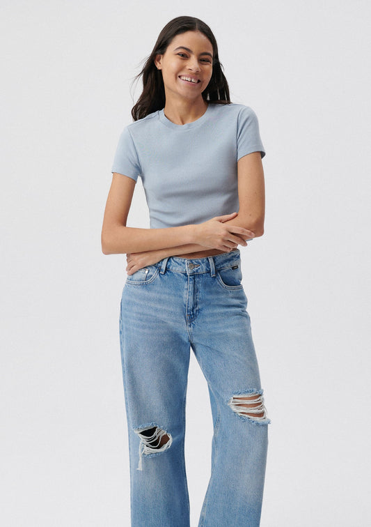 Crew Neck Blue Basic T-Shirt