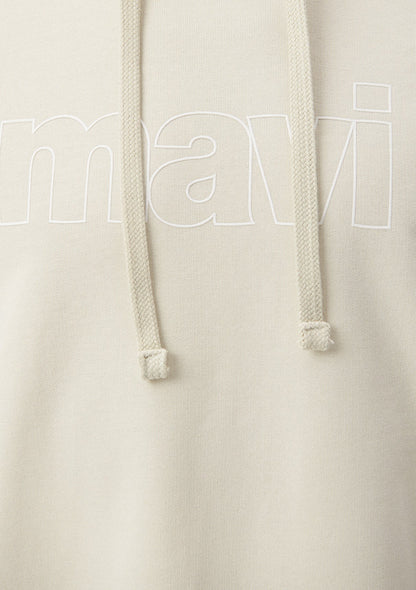 Mavi Logo Printed Hooded Beige Sweatshirt
