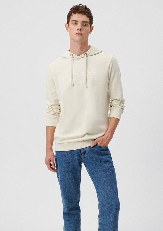 Mavi Logo Printed Hooded Beige Sweatshirt