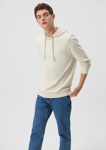 Mavi Logo Printed Hooded Beige Sweatshirt