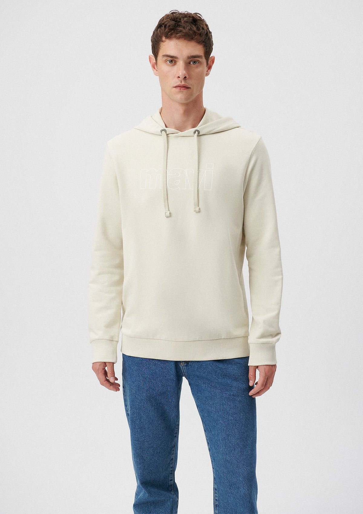 Mavi Logo Printed Hooded Beige Sweatshirt