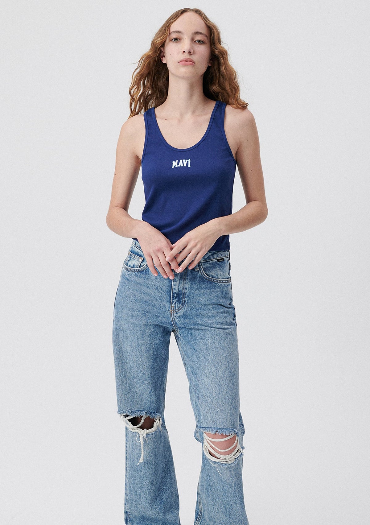 Mavi Logo Printed Blue Tank Top