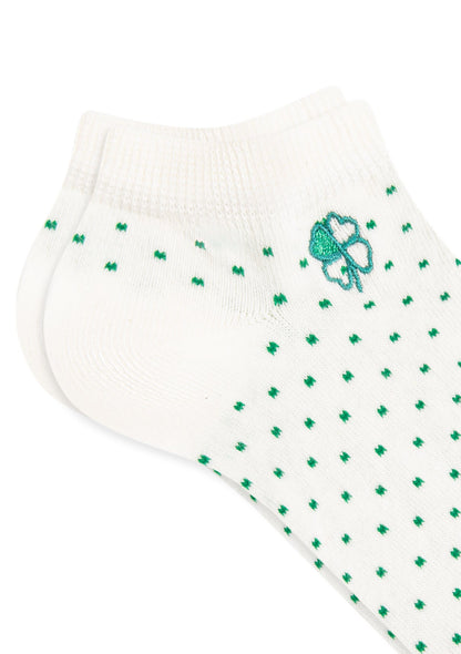 Clover Emroidered White Ballerina Socks