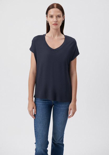 V Neck Blue Basic T-Shirt