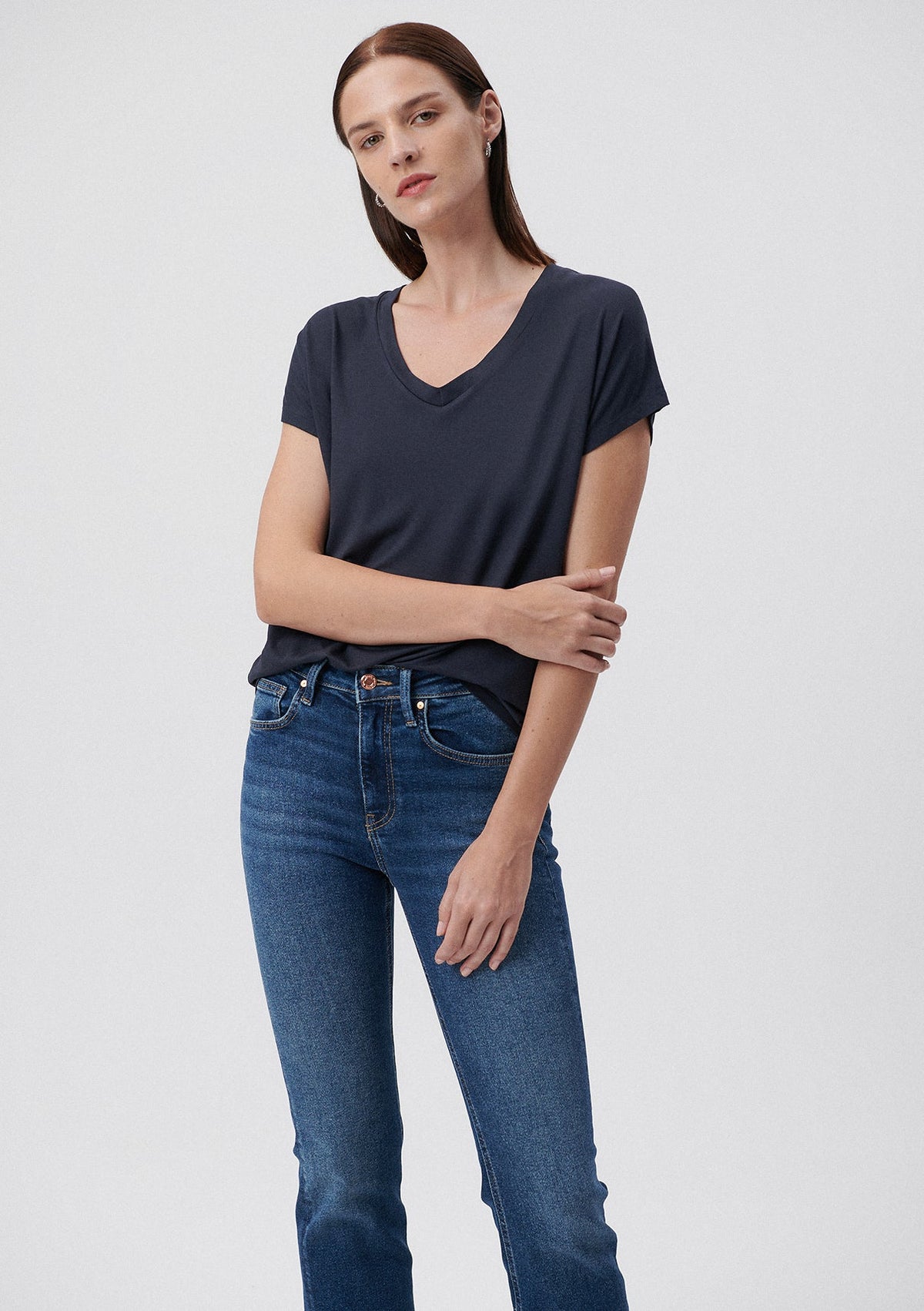 V Neck Blue Basic T-Shirt