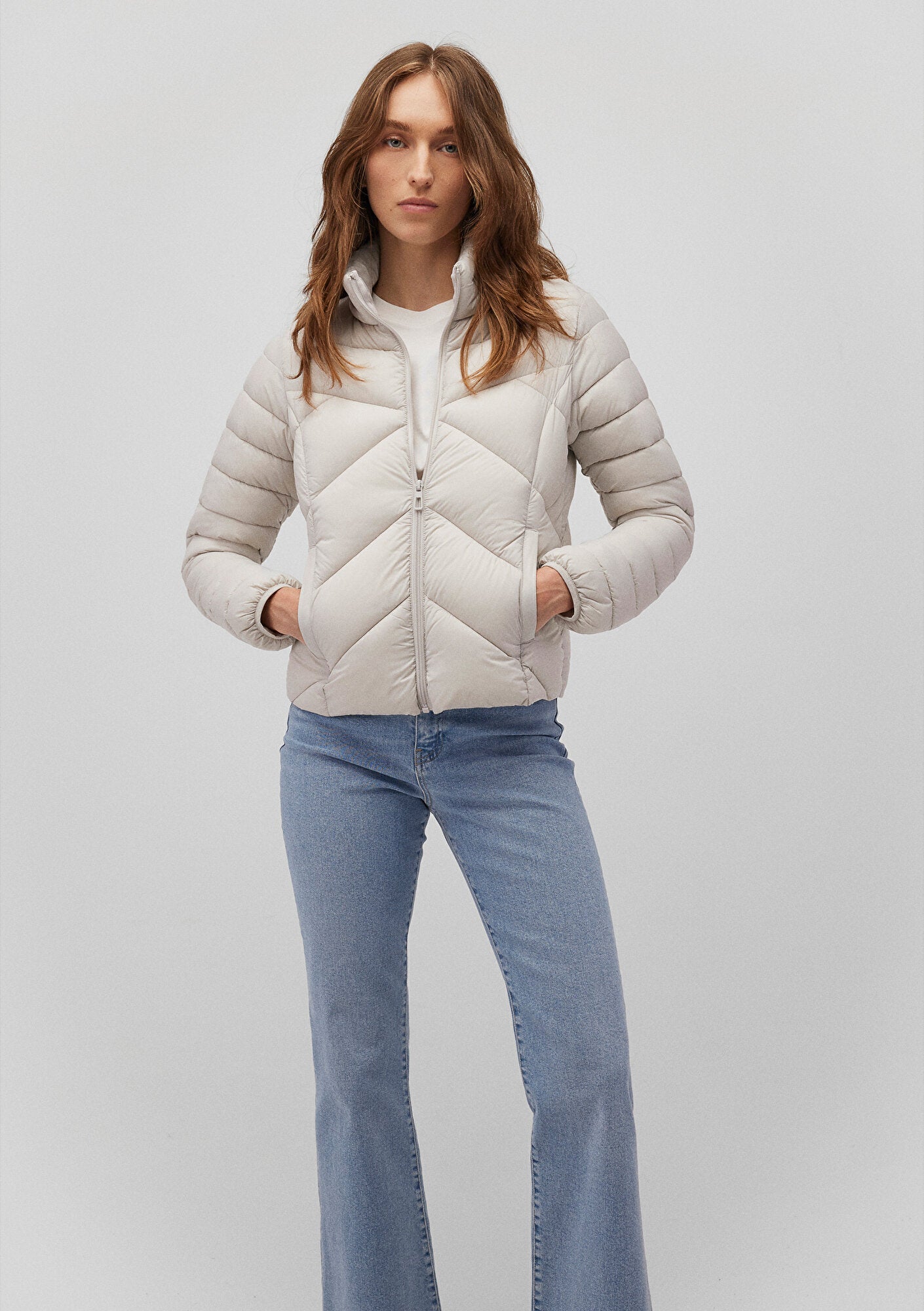 High Collar Grey Puffer Jacket