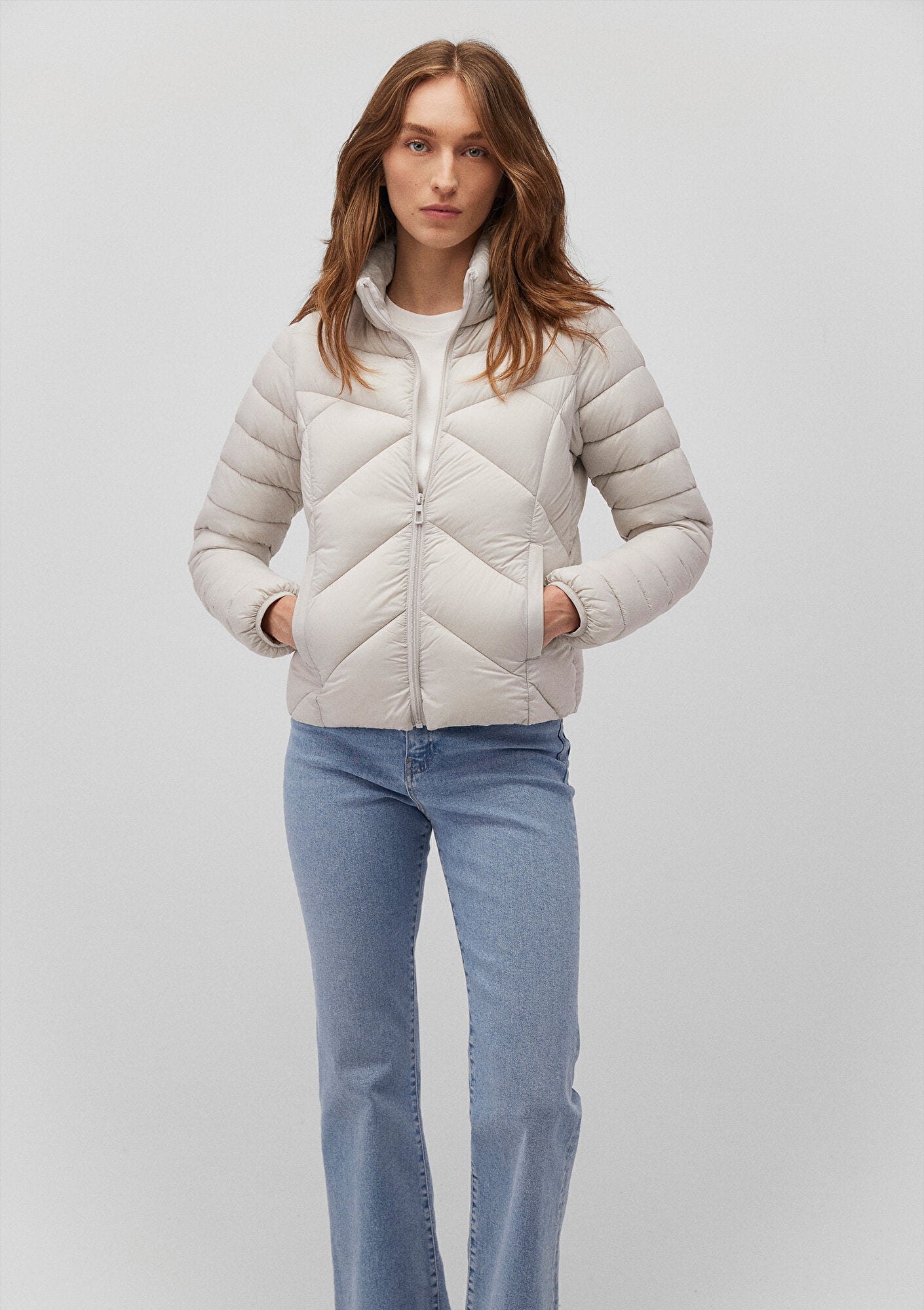 High Collar Grey Puffer Jacket