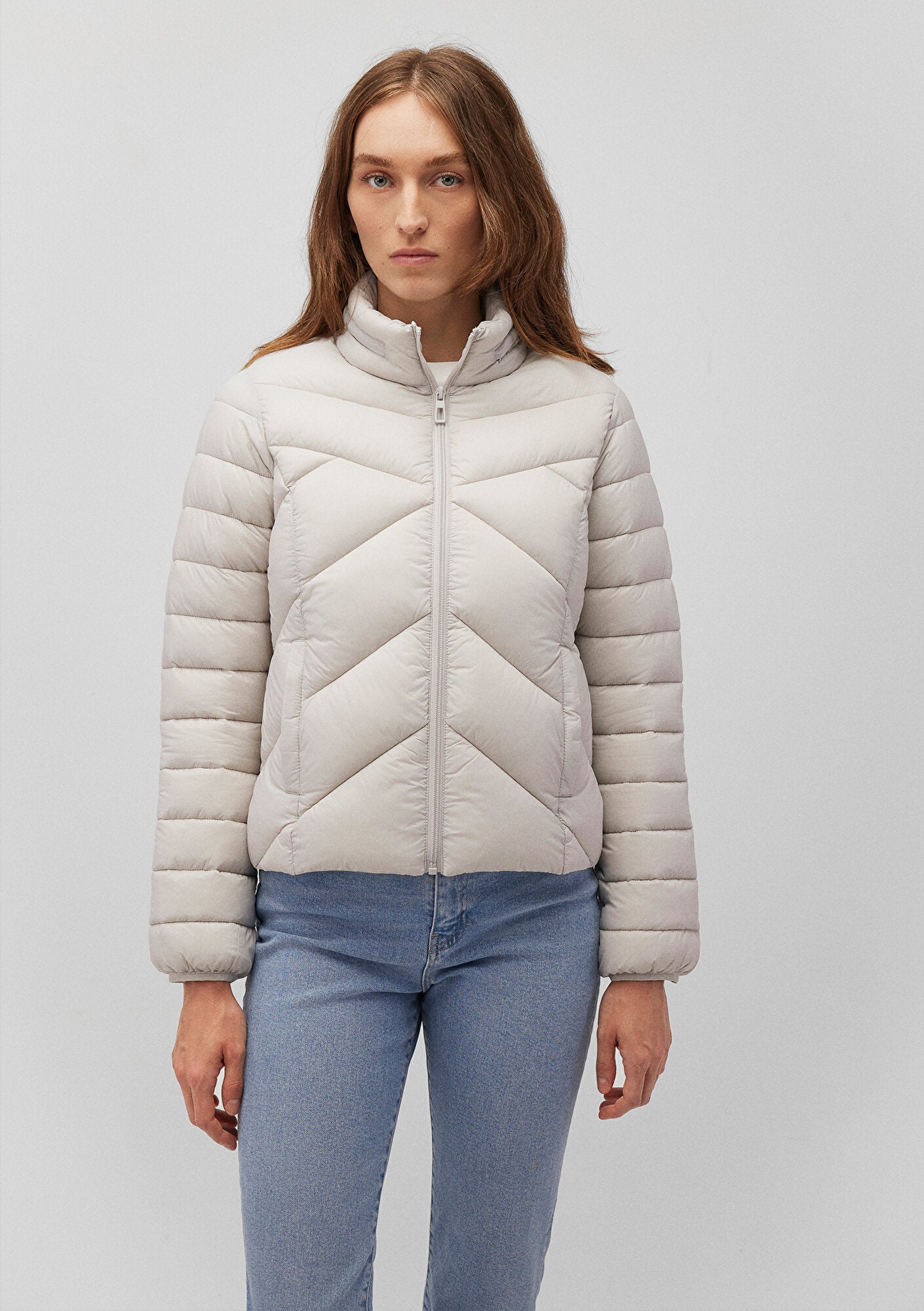 High Collar Grey Puffer Jacket