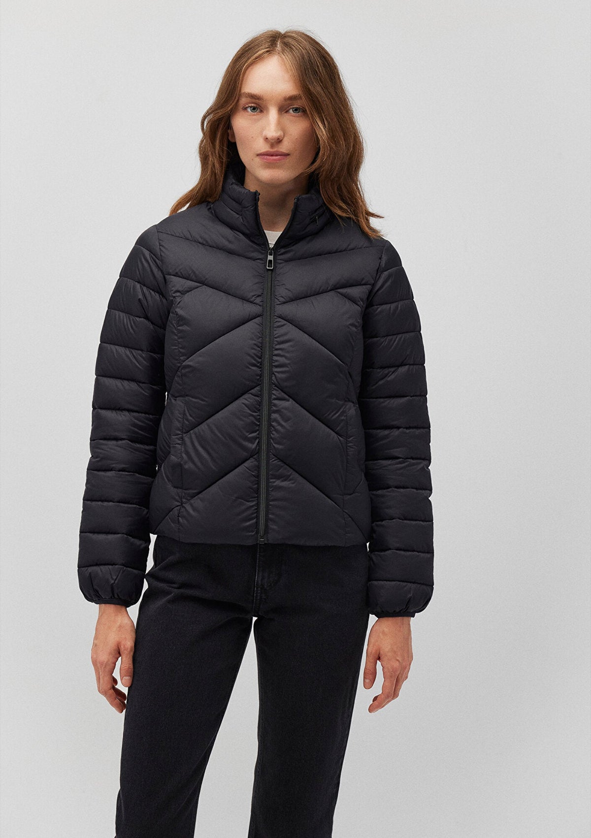 High Collar Black Puffer Jacket