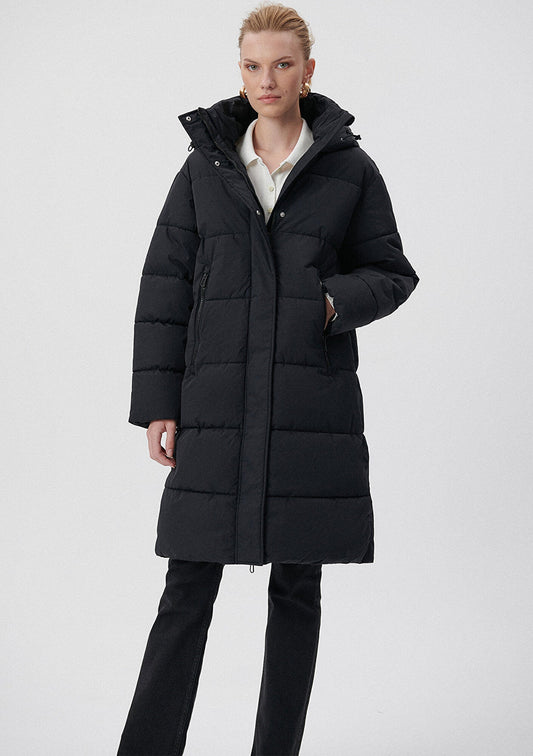 Hooded Black Long Puffer Jacket