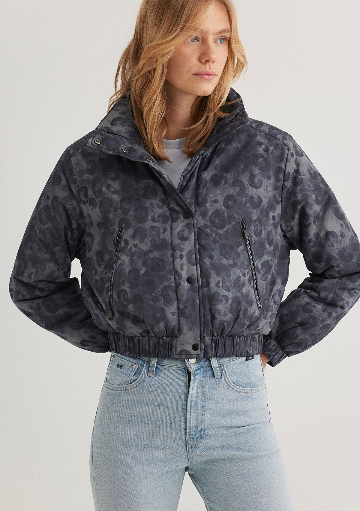 Printed Anthracite Crop Jacket