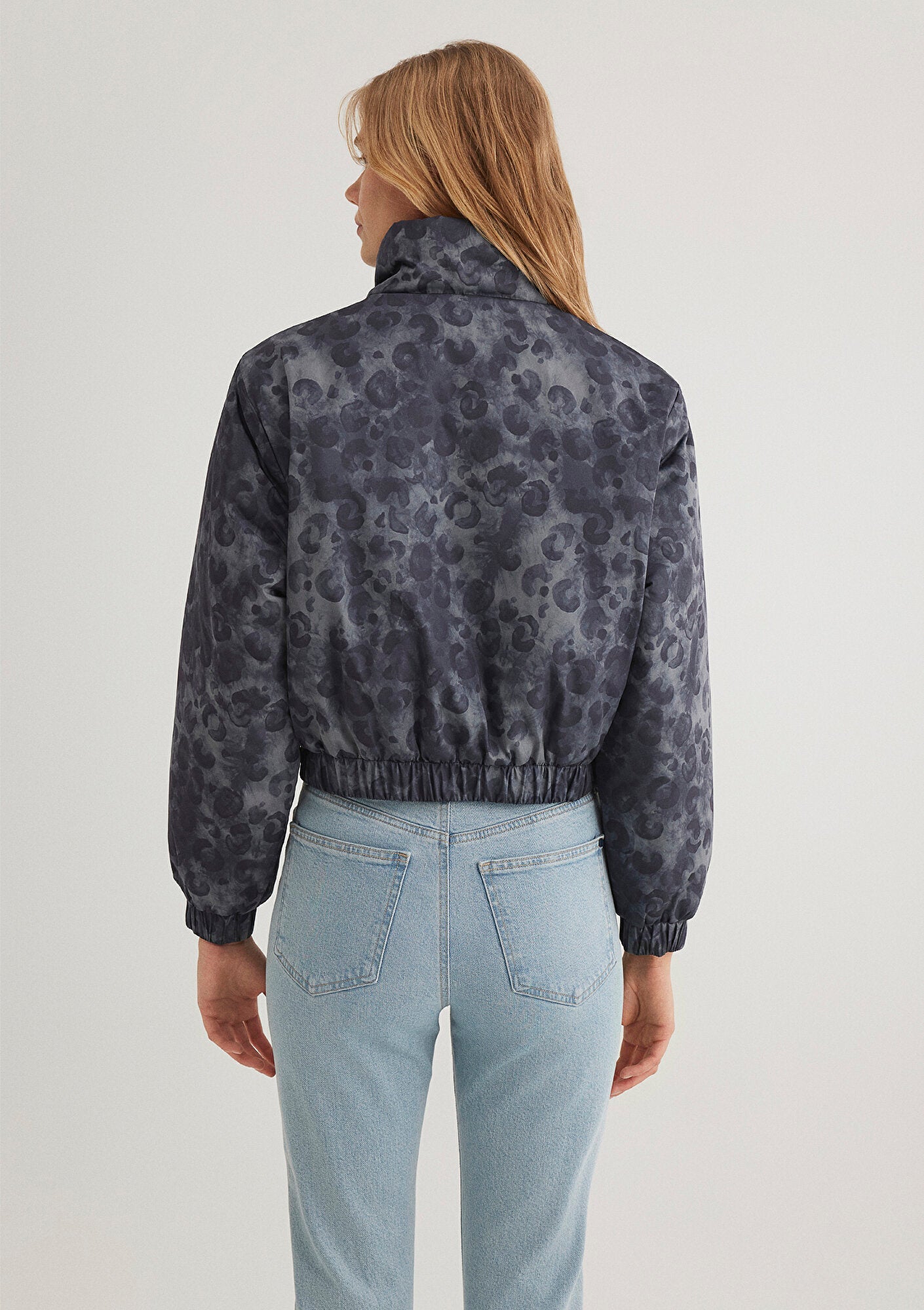 Printed Anthracite Crop Jacket