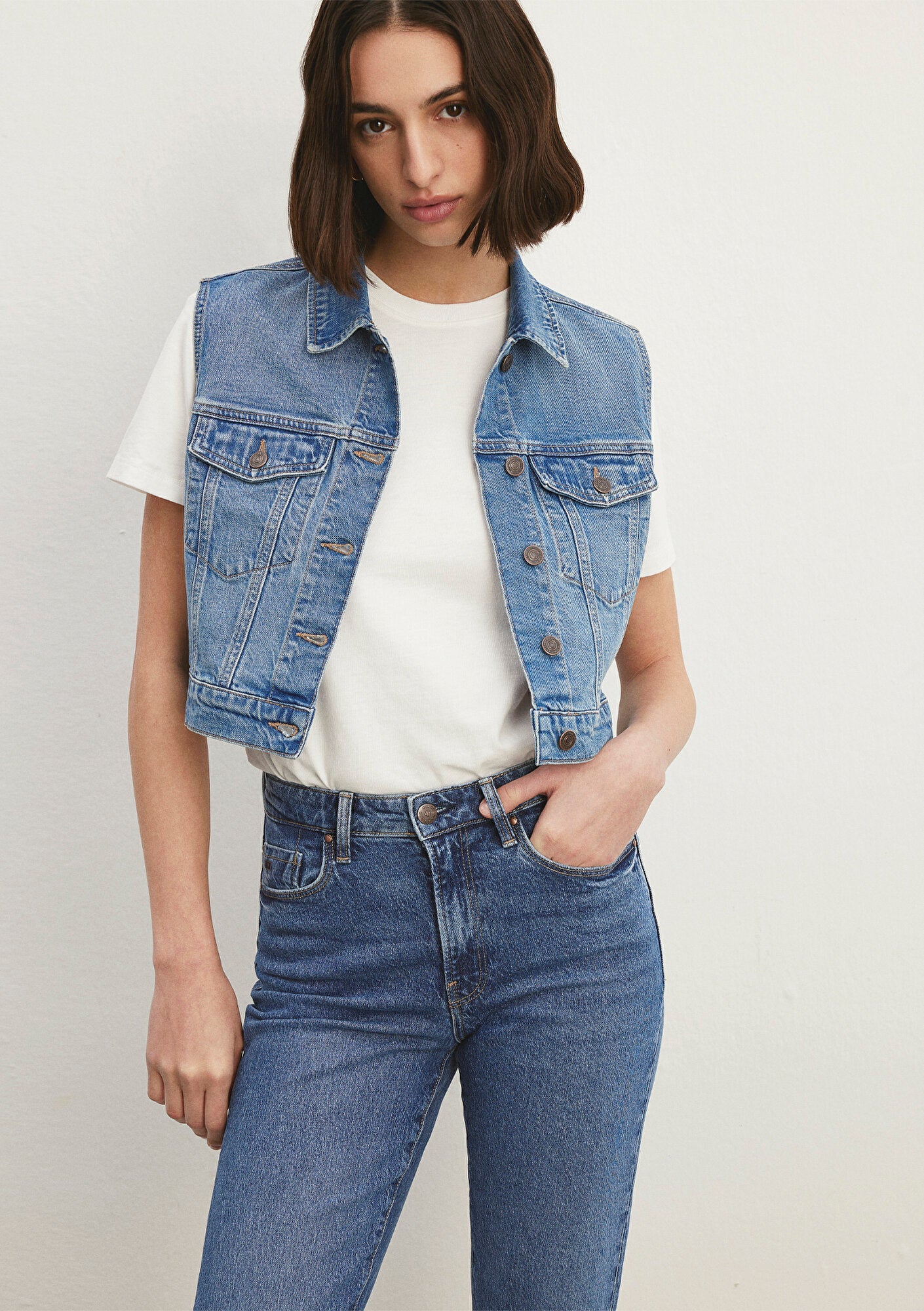 Rona Mid Blue Classic Denim Jean Vest