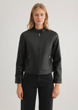 Stand Collar Black Faux Leather Jacket