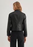 Stand Collar Black Faux Leather Jacket