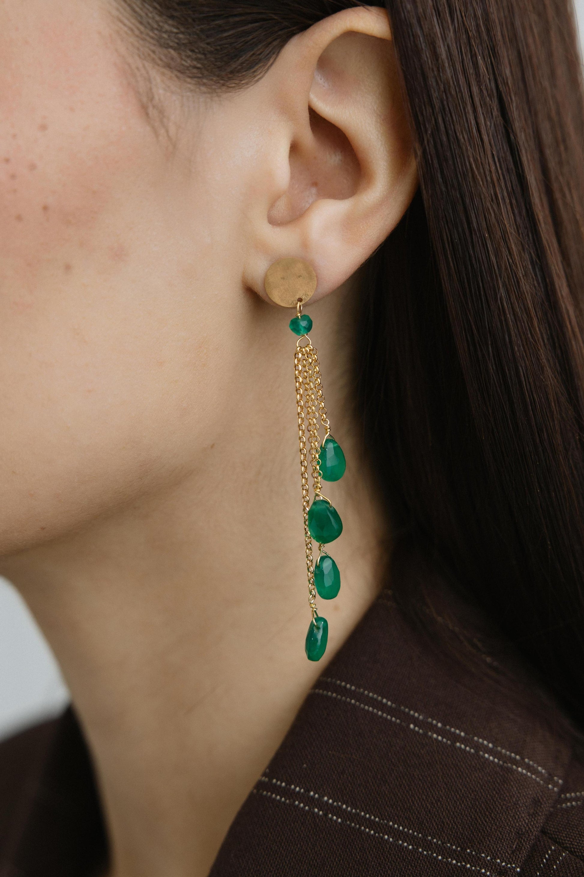 115ORAV-Silver Yellow Gold Plated Earrings with Sem Precious Stones-Silver Yellow Gold Plated